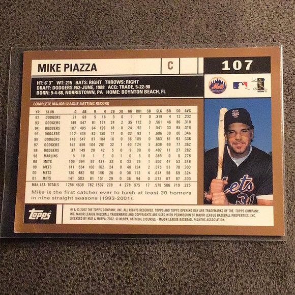 MIKE PIAZZA 2002 NEW YORK METS OPENING DAY TOPPS BASEBALL CARD - Picture 3 of 5